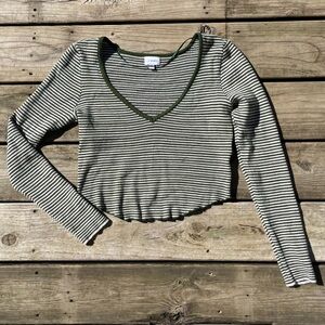 La Hearts Green and White Striped Crop Top